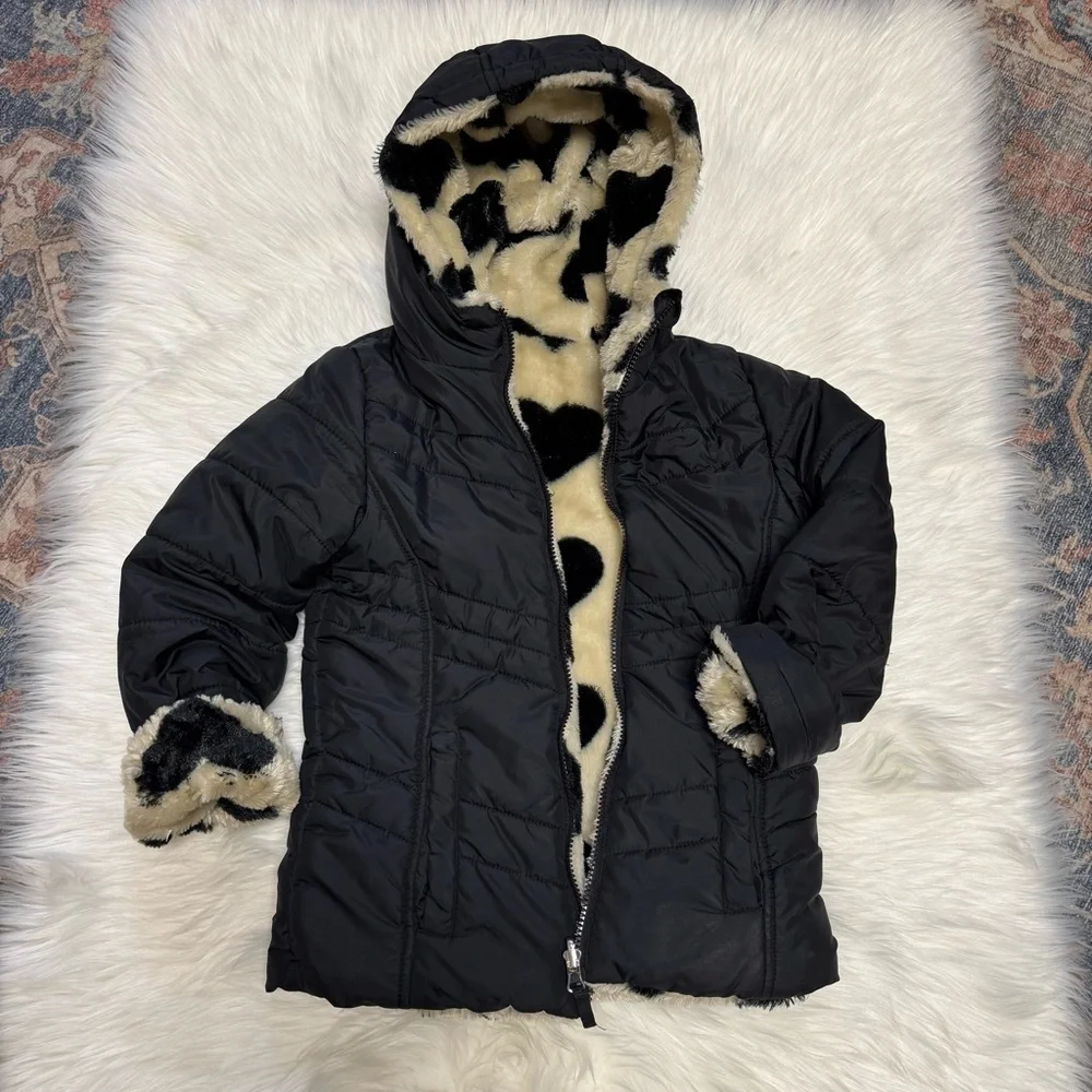 Madden Girl reversible puffer jacket black heart girls 7/8